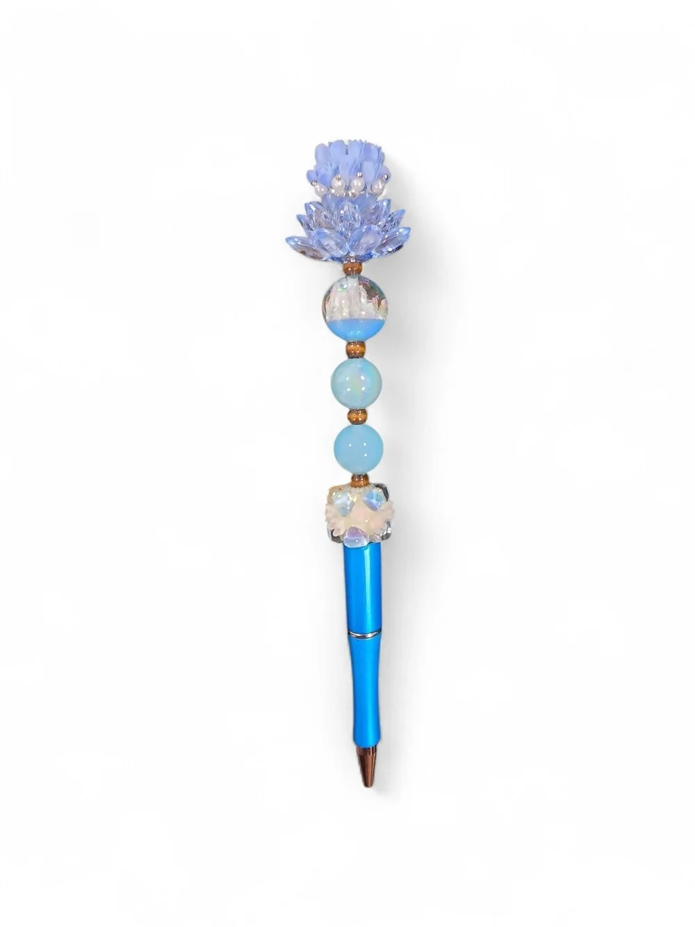 Beaded Crystal Top Blue Ballpoint Pen, Black Ink